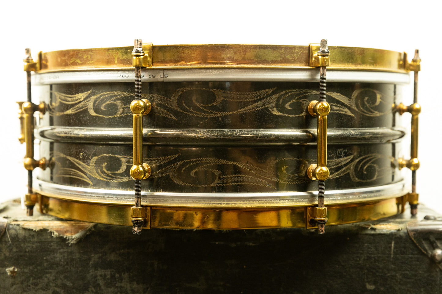 1920s Ludwig 5x14 Scroll Engraved Black Beauty Snare Drum