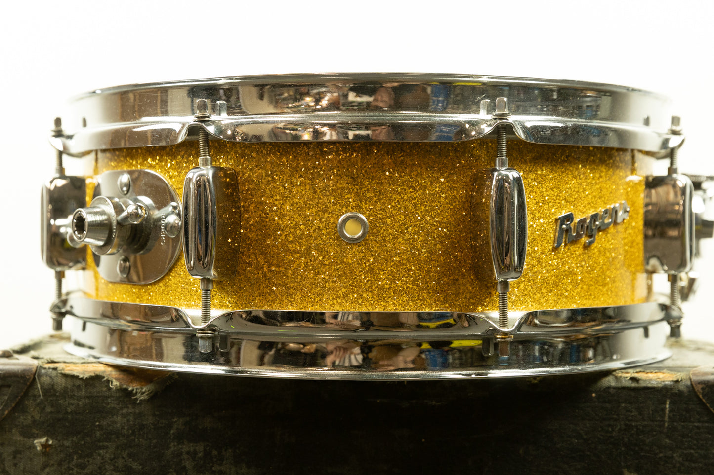 1960s Rogers 5x14 Sparkling Gold Pearl Holiday Snare Drum