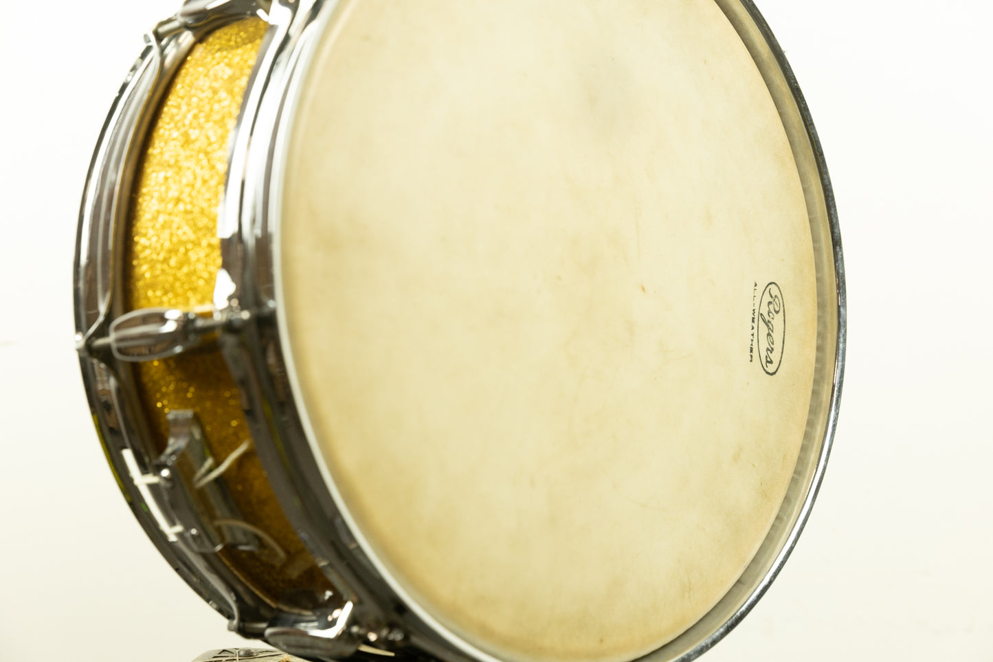 1960s Rogers 5x14 Sparkling Gold Pearl Holiday Snare Drum