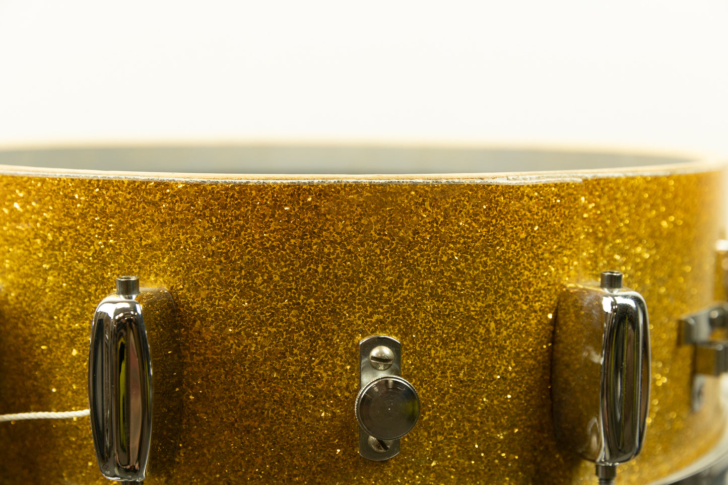 1960s Rogers 5x14 Sparkling Gold Pearl Holiday Snare Drum