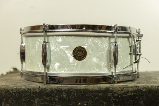 1960s Gretsch 5.5x14 White Marine Pearl Dixieland Snare Drum