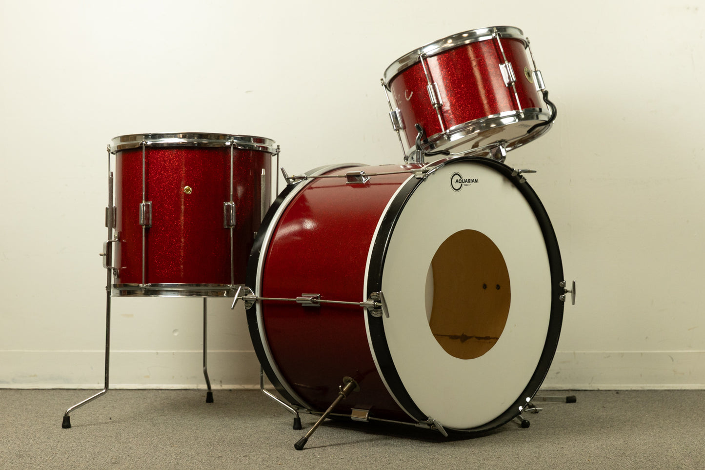 Vintage Kent Red Sparkle 14x22 9x13 and 13x14 Drum Set