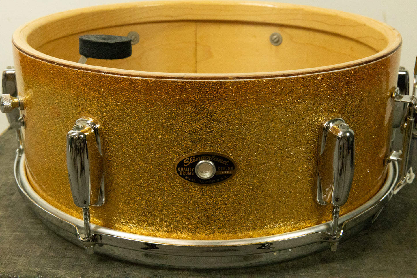 1963 Slingerland 5x14 Gold Sparkle Pearl Deluxe Student Snare Drum