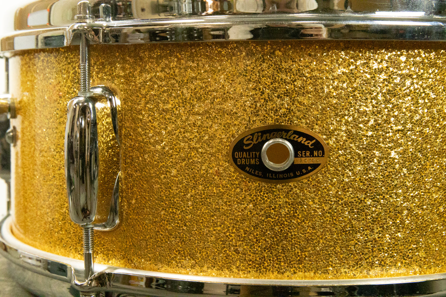1963 Slingerland 5x14 Gold Sparkle Pearl Deluxe Student Snare Drum