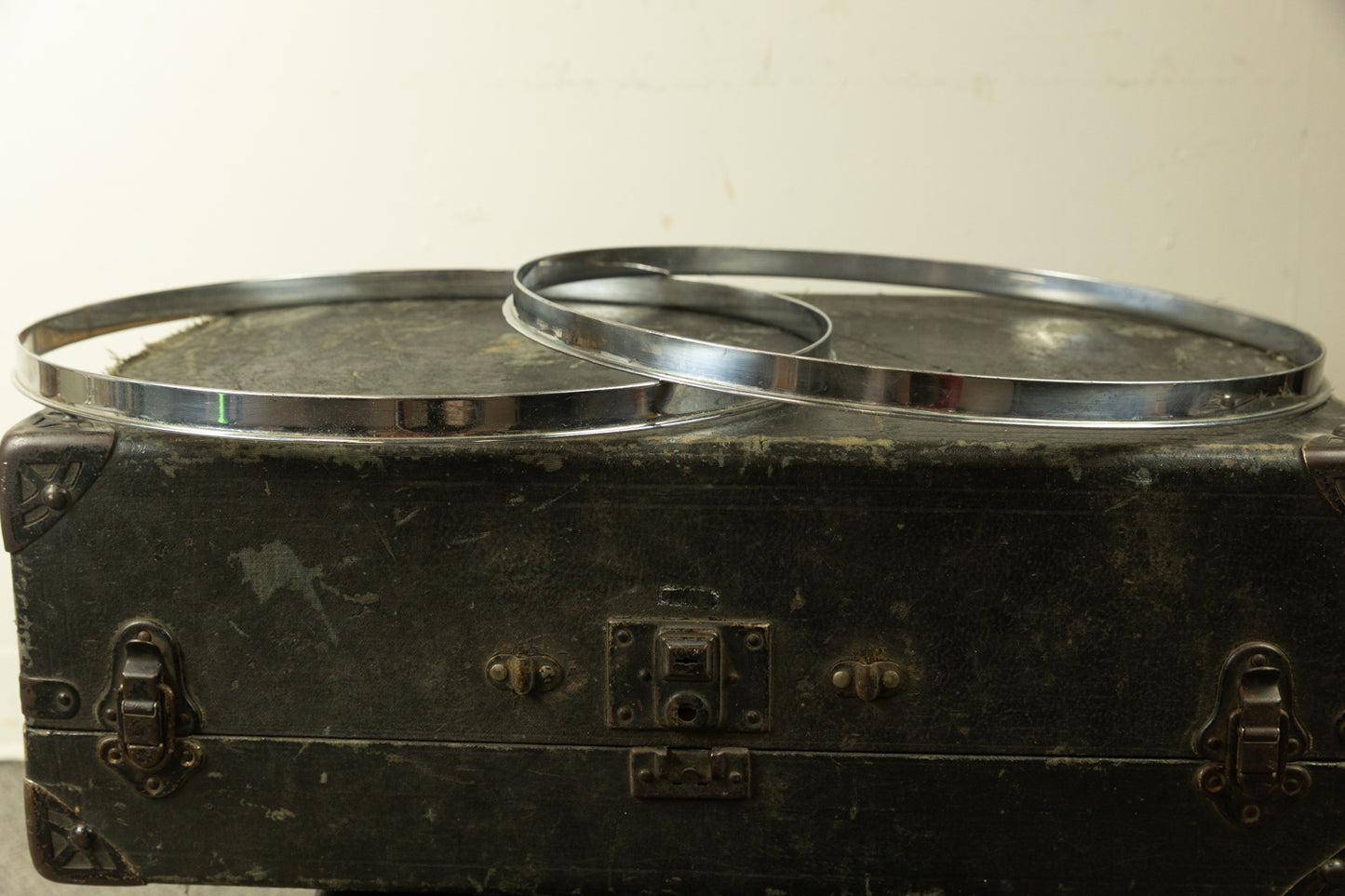 Vintage 16" Chrome Over Brass Single Flange Hoops (Pair)