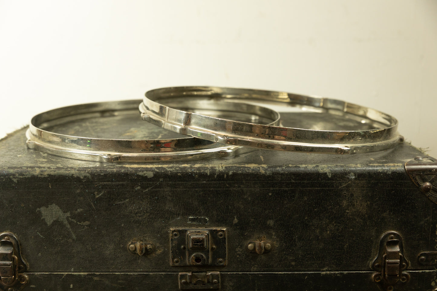 Vintage Leedy 15" Nickel Over Brass Snare Hoops (Pair)