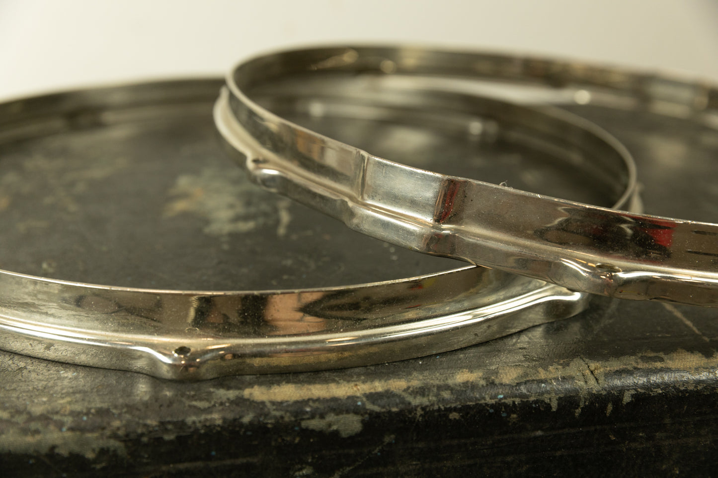 Vintage Leedy 15" Nickel Over Brass Snare Hoops (Pair)