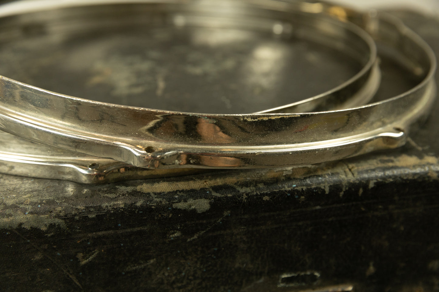 Vintage Leedy 15" Nickel Over Brass Snare Hoops (Pair)