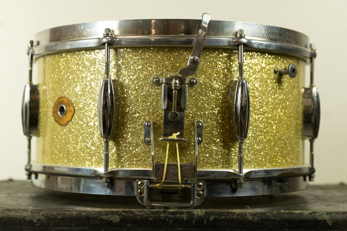 1940s Slingerland 6.5x14 Sparkling Gold Pearl Gene Krupa Radio King Snare Drum
