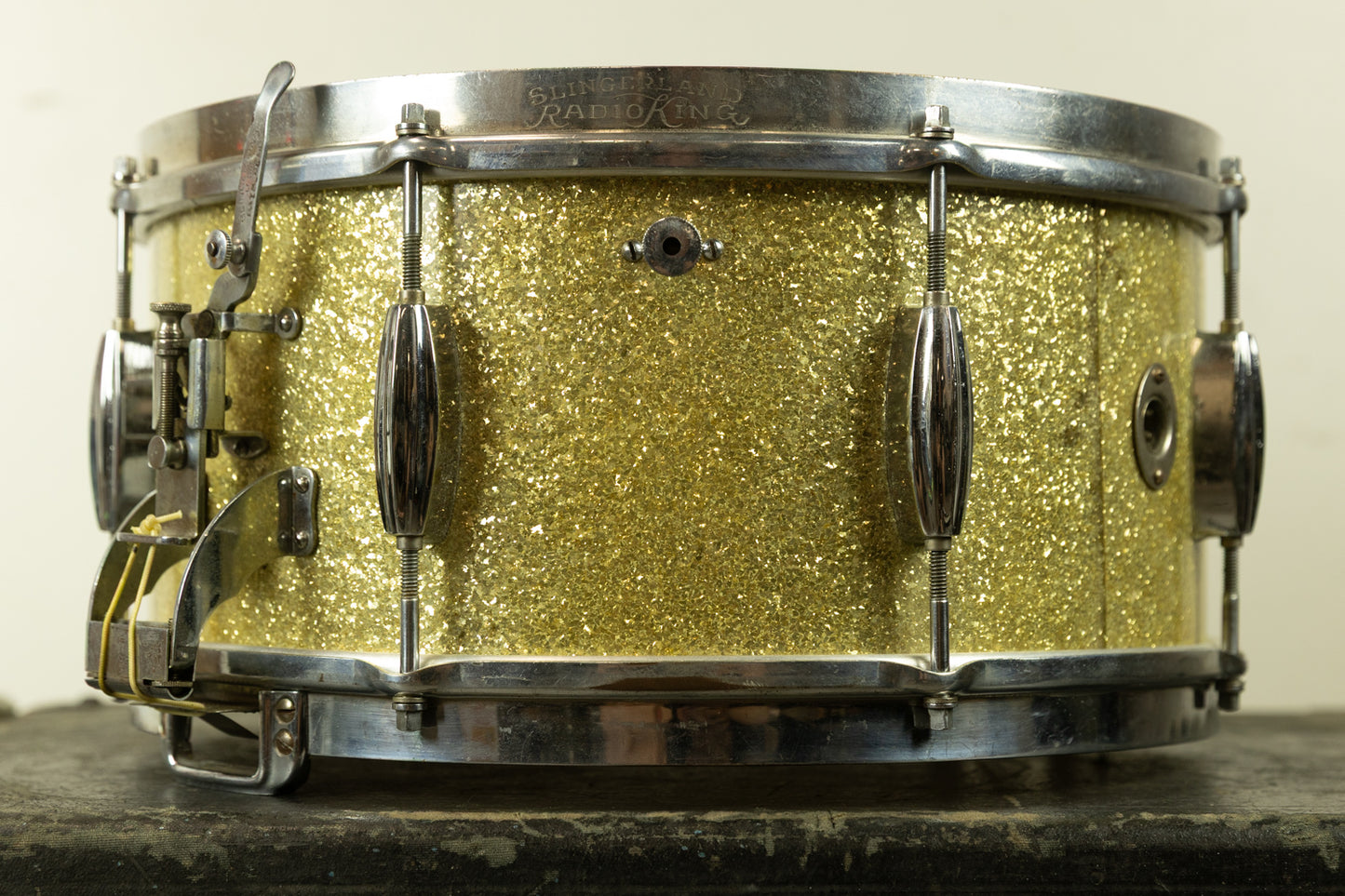 1940s Slingerland 6.5x14 Sparkling Gold Pearl Gene Krupa Radio King Snare Drum