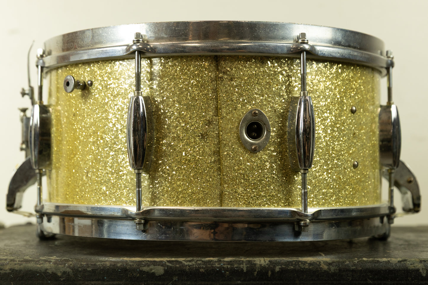 1940s Slingerland 6.5x14 Sparkling Gold Pearl Gene Krupa Radio King Snare Drum