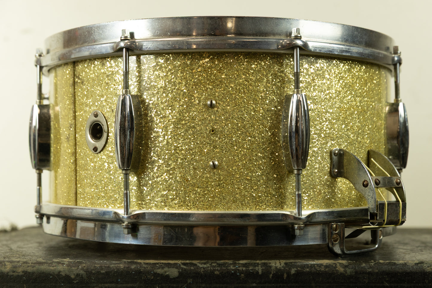 1940s Slingerland 6.5x14 Sparkling Gold Pearl Gene Krupa Radio King Snare Drum