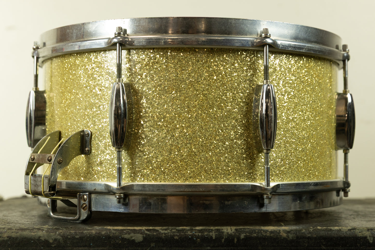 1940s Slingerland 6.5x14 Sparkling Gold Pearl Gene Krupa Radio King Snare Drum