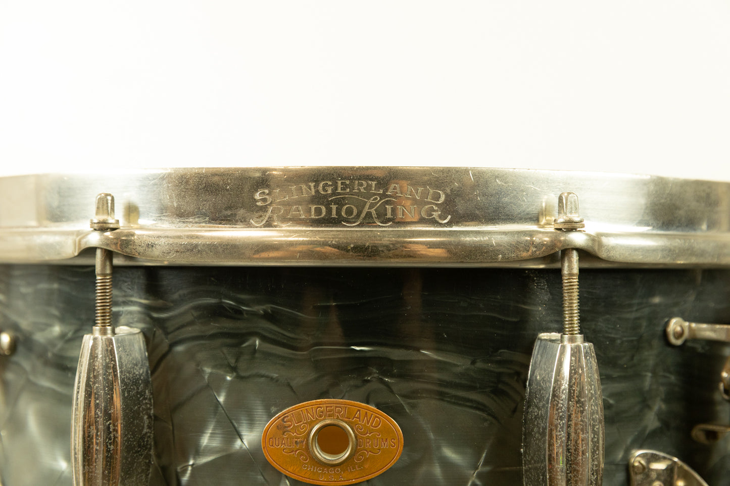 1950s Slingerland 5.5x14 Black Diamond Pearl Krupa Radio King Snare Drum