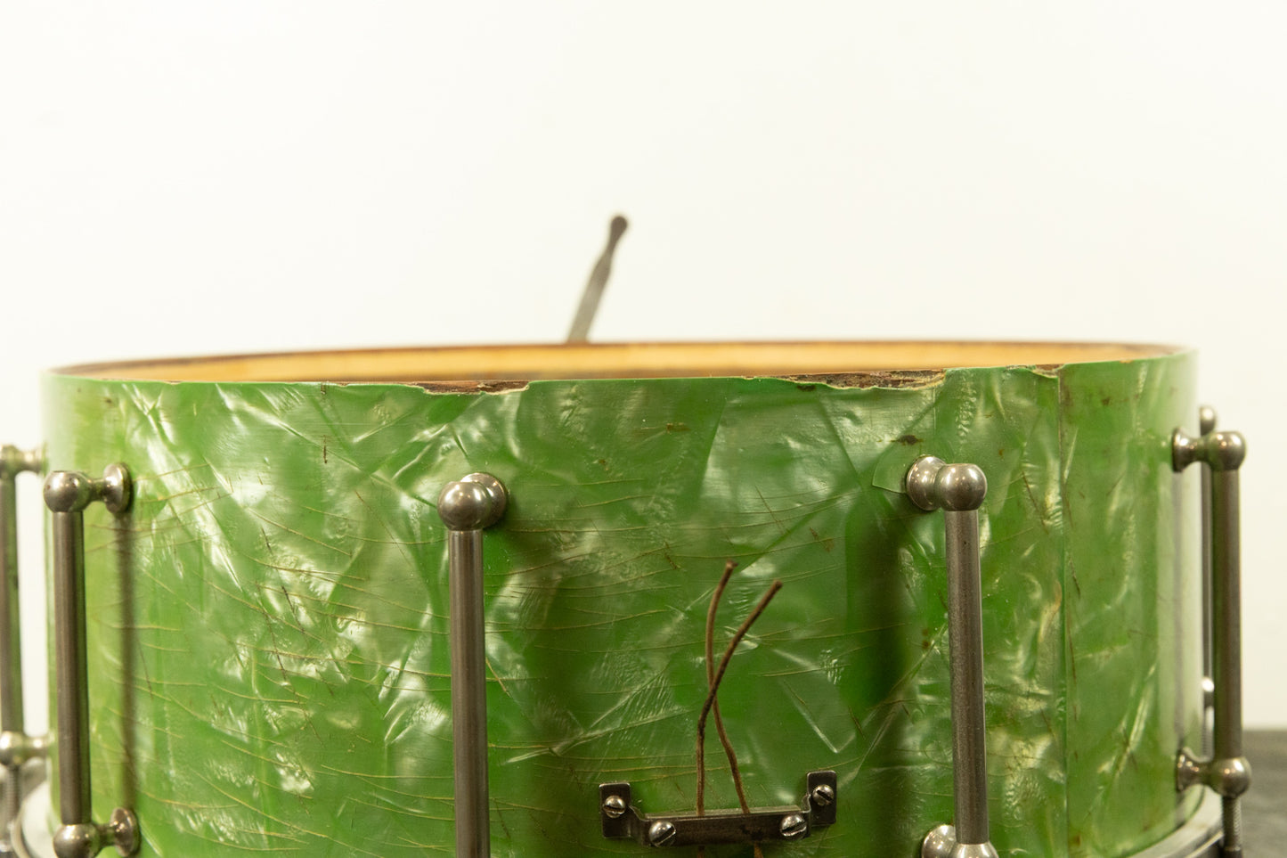 1920s Slingerland 7x14 Fancher Model Sea Green Pearl Snare Drum