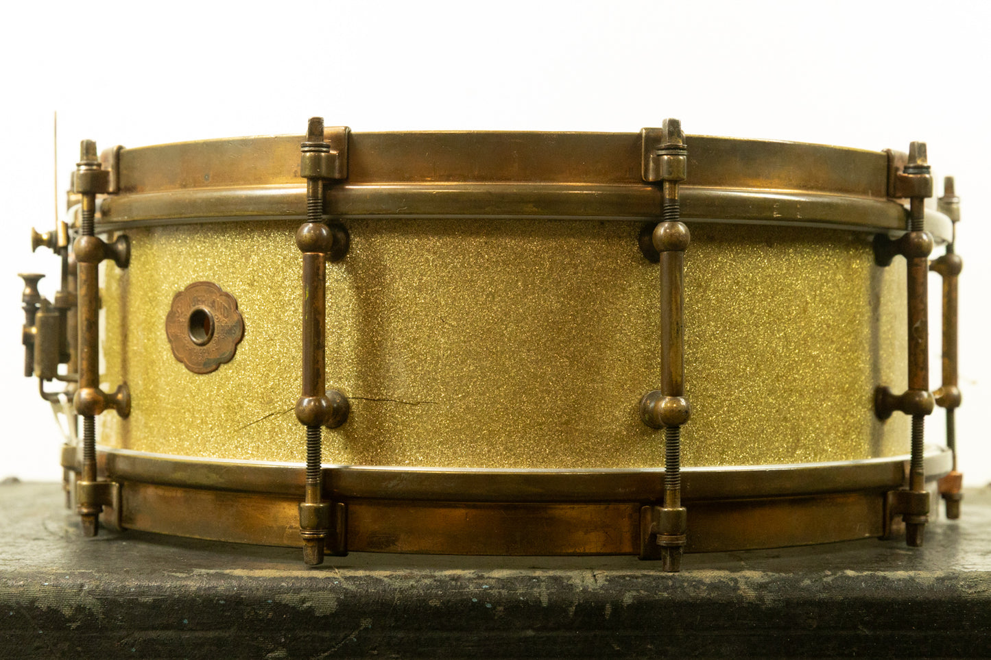 1920s Slingerland 5x14 Artist Model Tone Flange Gold Pearl Snare Drum