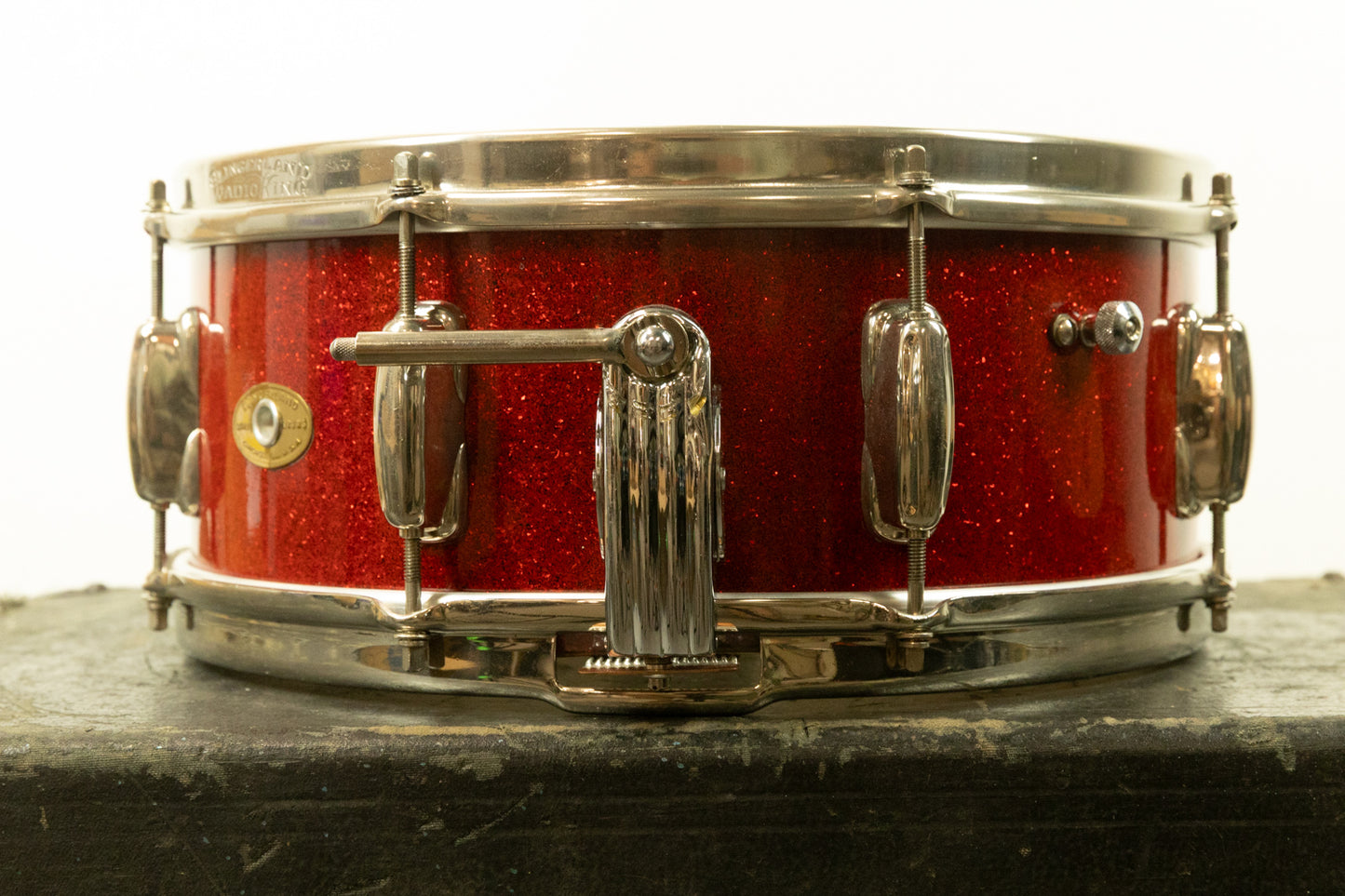 1950s Slingerland 5.5x14 Sparkling Red Pearl Super Gene Krupa Radio King Snare Drum