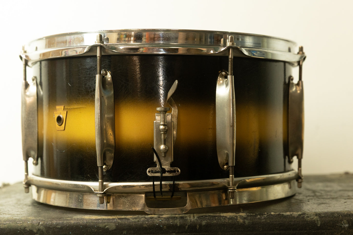 1930s WFL 7x14 All American Swing Black and Gold Duco Snare Drum