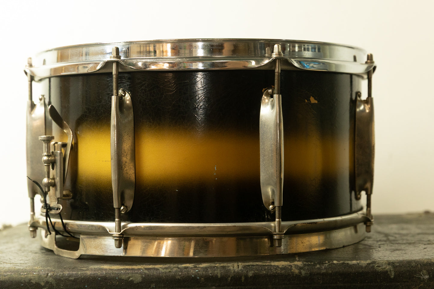 1930s WFL 7x14 All American Swing Black and Gold Duco Snare Drum