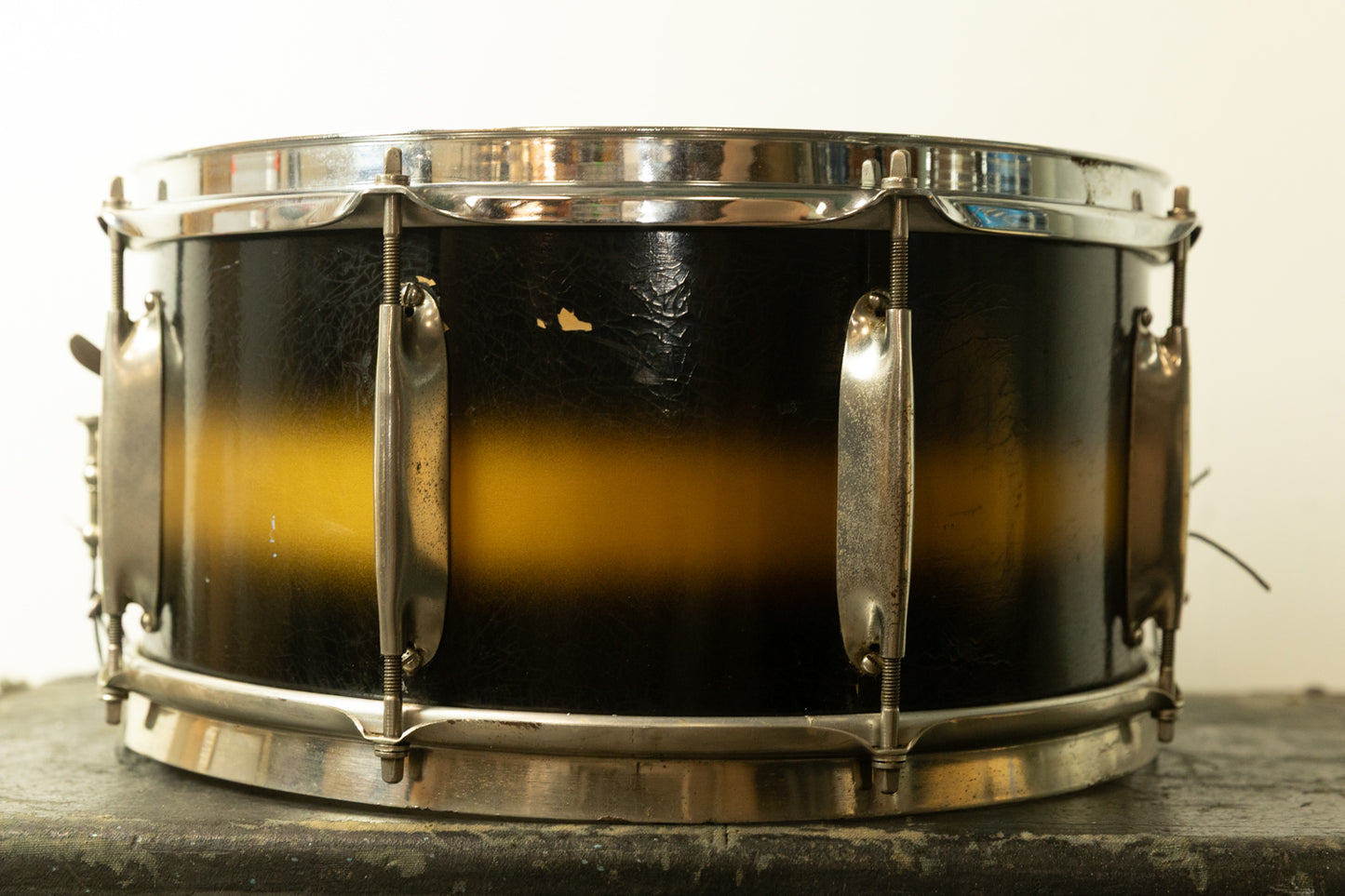 1930s WFL 7x14 All American Swing Black and Gold Duco Snare Drum