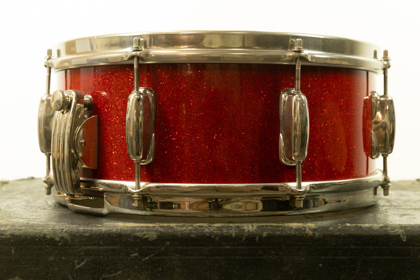 1950s Slingerland 5.5x14 Sparkling Red Pearl Super Gene Krupa Radio King Snare Drum