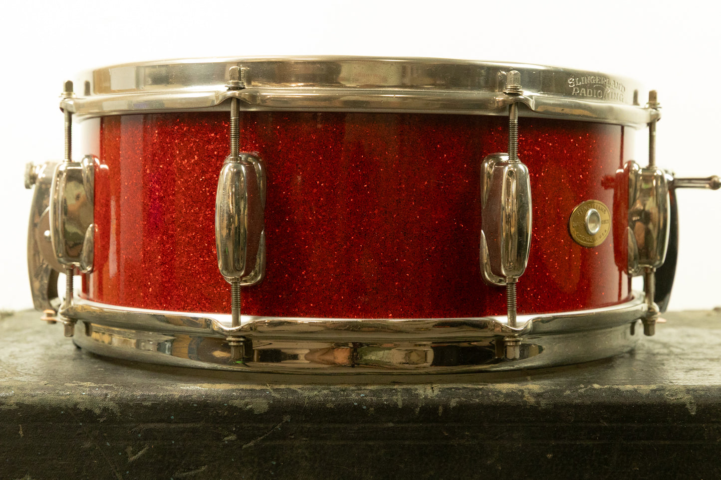 1950s Slingerland 5.5x14 Sparkling Red Pearl Super Gene Krupa Radio King Snare Drum