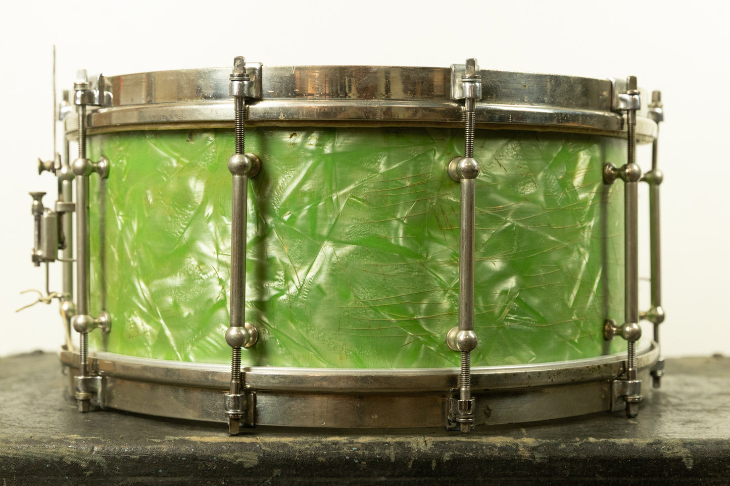 1920s Slingerland 7x14 Fancher Model Sea Green Pearl Snare Drum