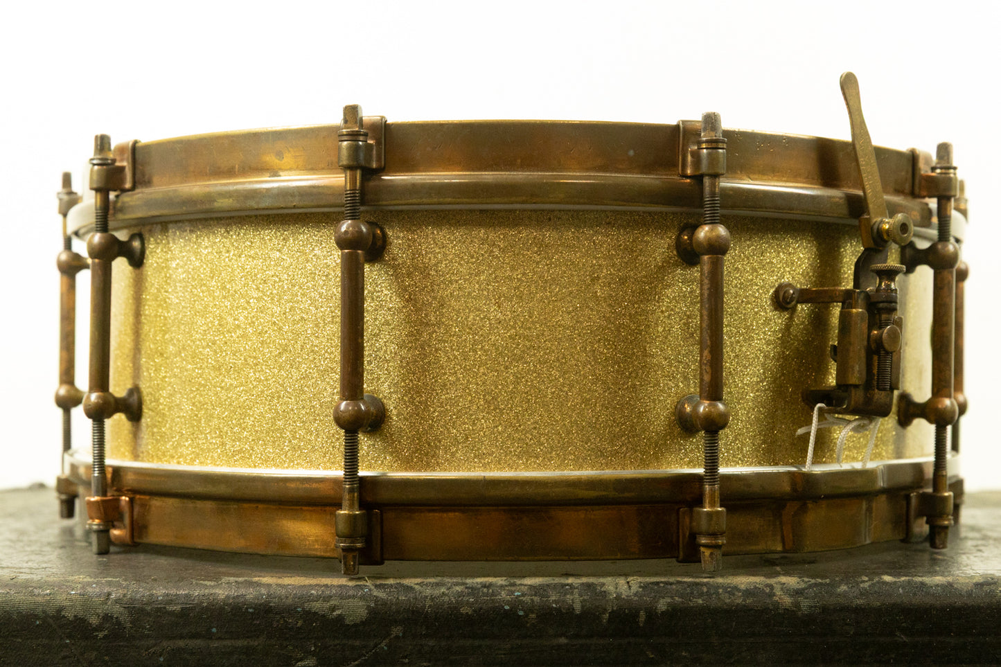 1920s Slingerland 5x14 Artist Model Tone Flange Gold Pearl Snare Drum