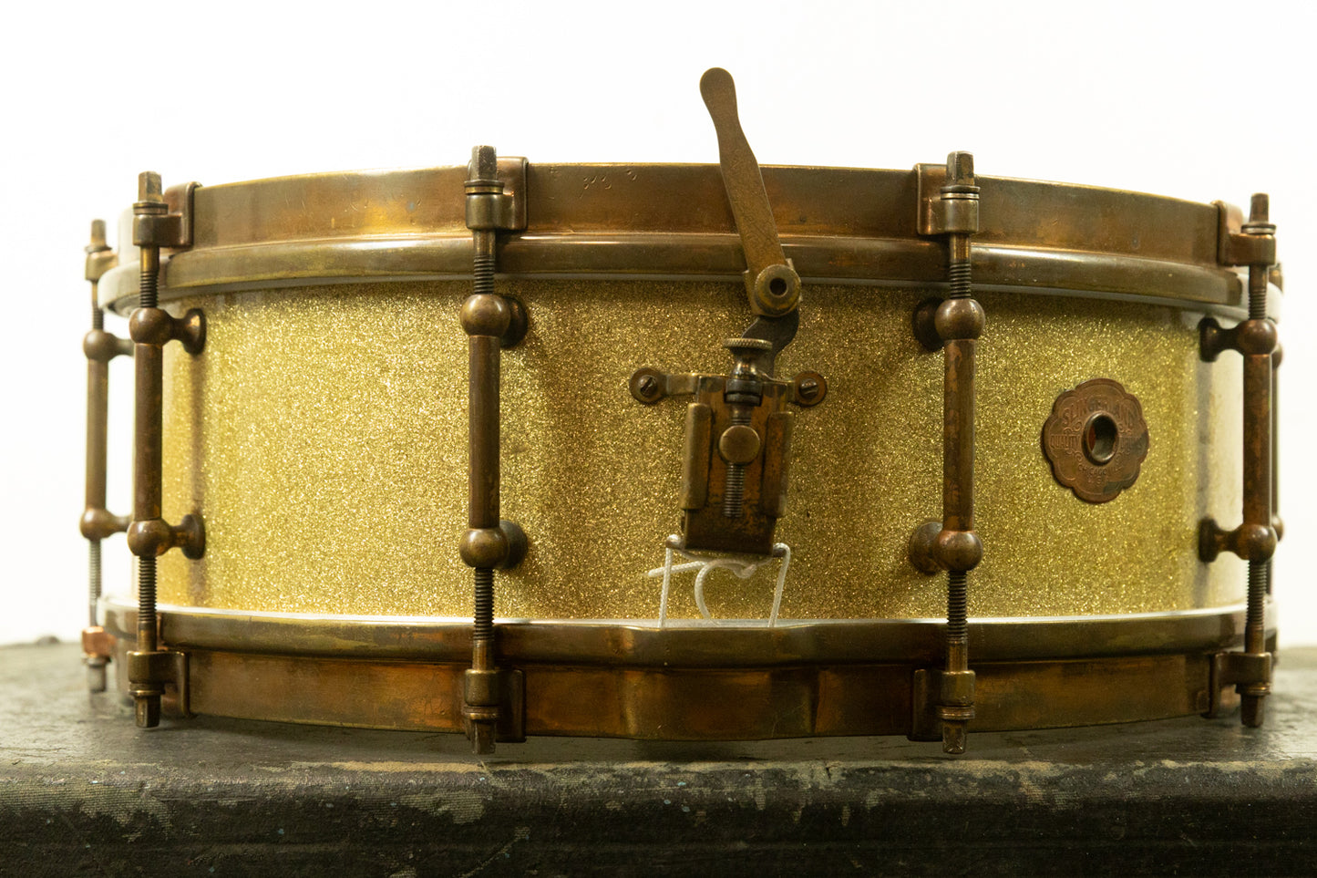 1920s Slingerland 5x14 Artist Model Tone Flange Gold Pearl Snare Drum