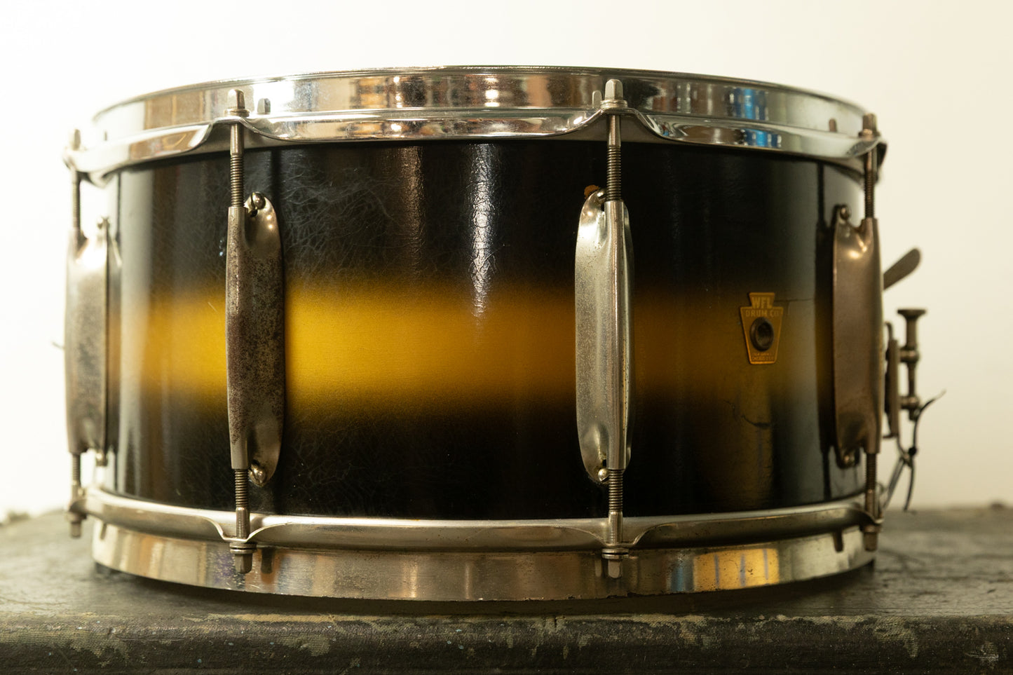 1930s WFL 7x14 All American Swing Black and Gold Duco Snare Drum