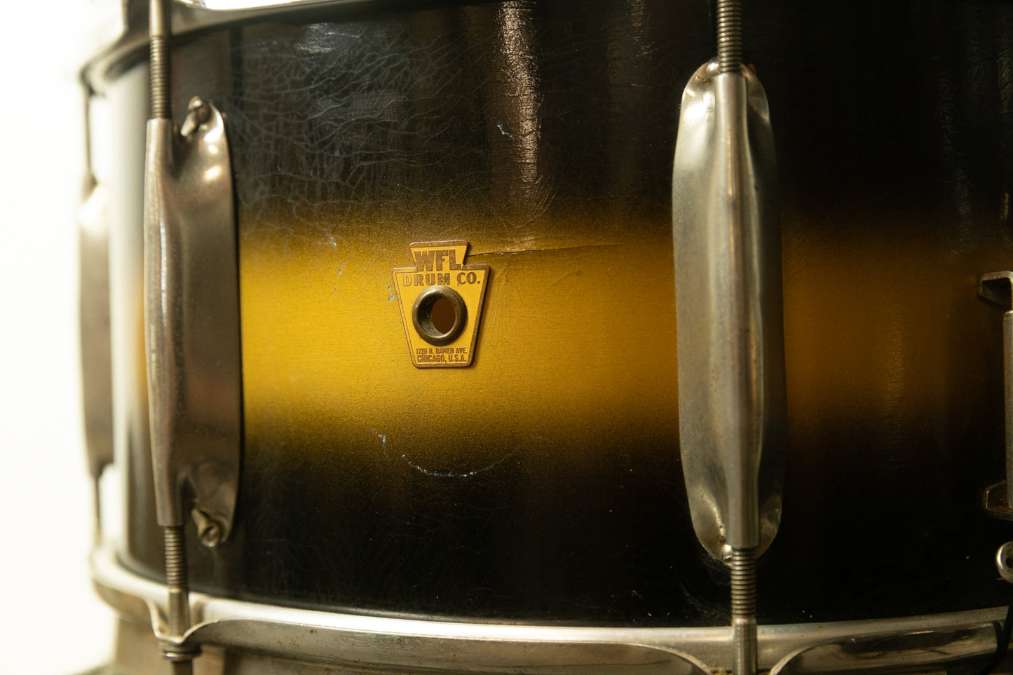 1930s WFL 7x14 All American Swing Black and Gold Duco Snare Drum