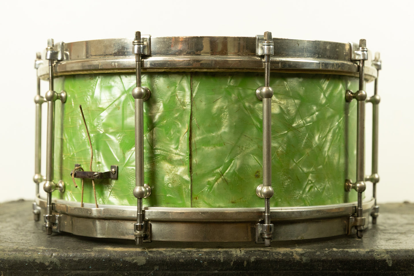 1920s Slingerland 7x14 Fancher Model Sea Green Pearl Snare Drum
