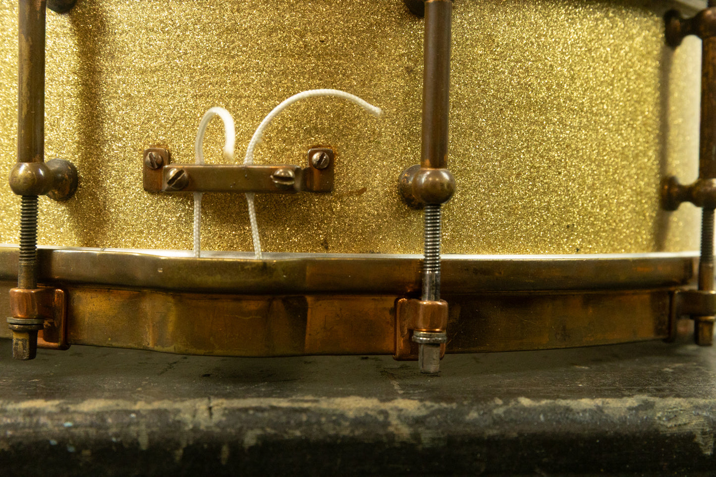 1920s Slingerland 5x14 Artist Model Tone Flange Gold Pearl Snare Drum