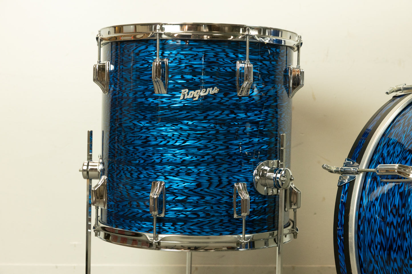 1970s Rogers Blue Onyx Pearl 14x20 8x12 and 14x14 Drum Set