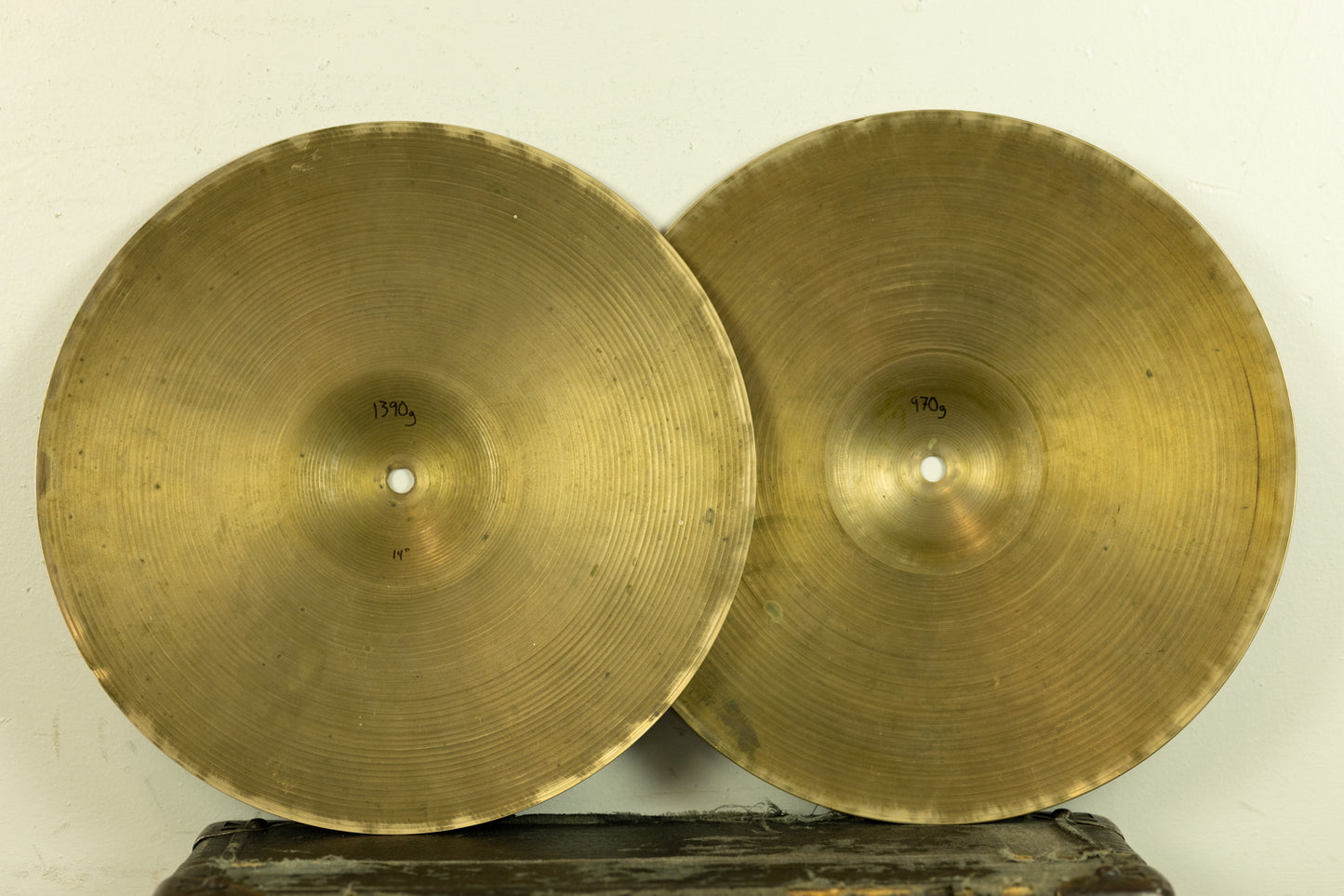 1970s Zildjian 14" New Beat Hi Hat Cymbals 970g 1390g