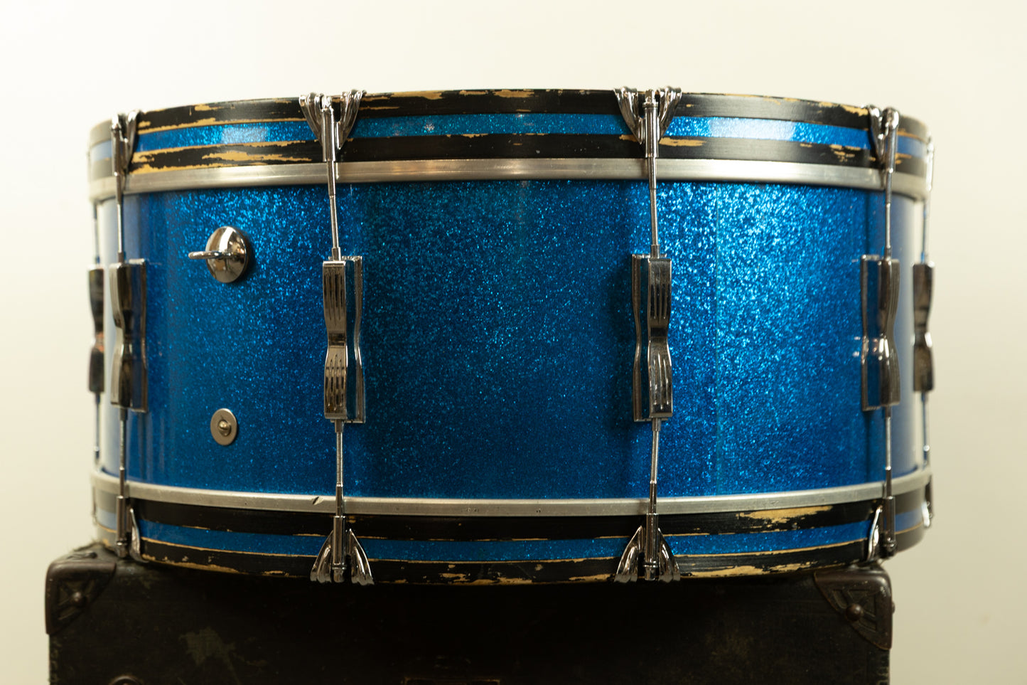 1960s Ludwig 10x26 Blue Sparkle Scotch Bass Drum