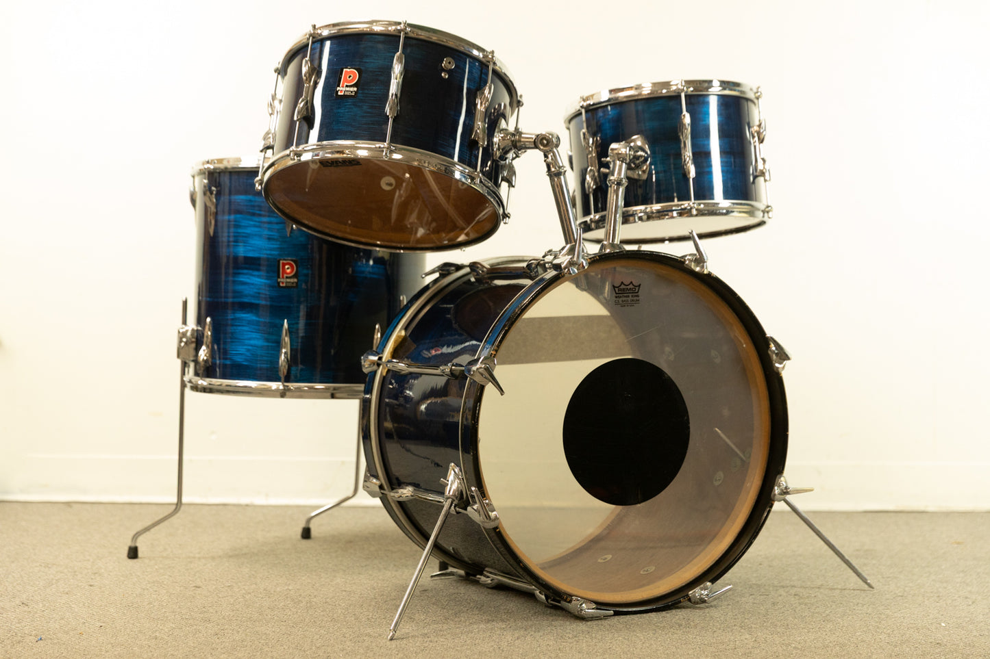 1970s Premier Blue Shimmer "Four Piece" Drum Set