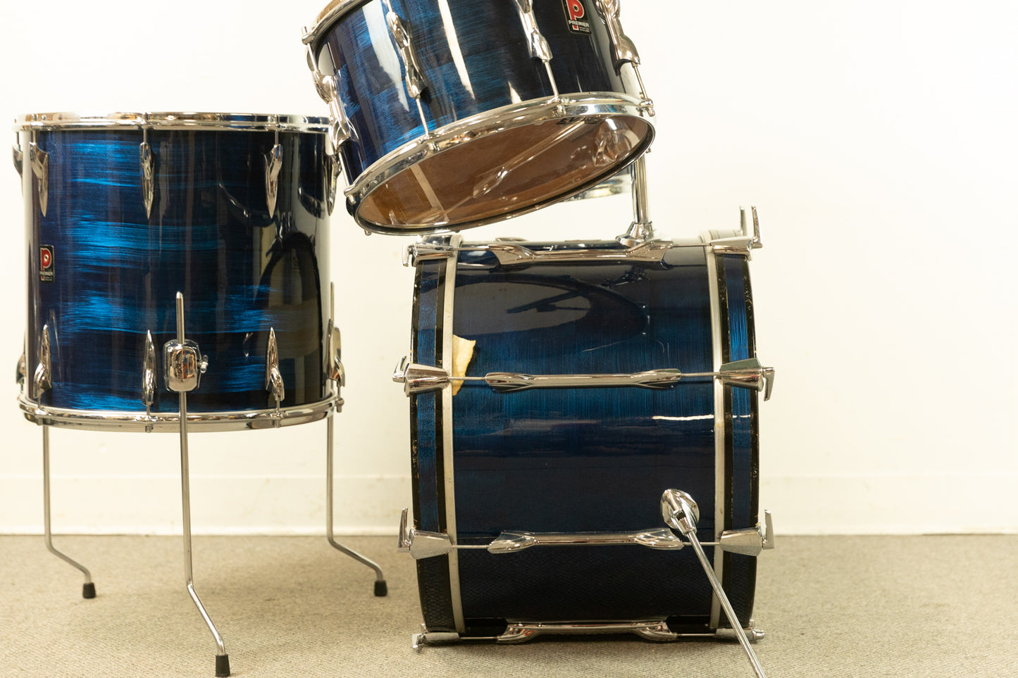 1970s Premier Blue Shimmer "Four Piece" Drum Set