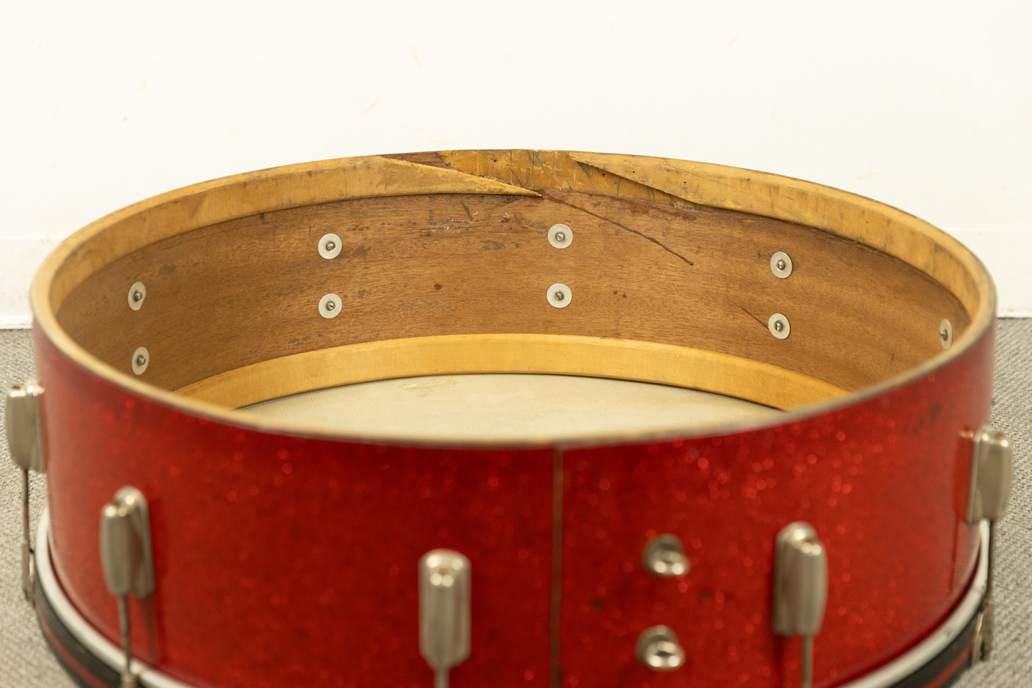 1950s Slingerland 10x28 Sparkling Red Pearl Scotch Bass Drum