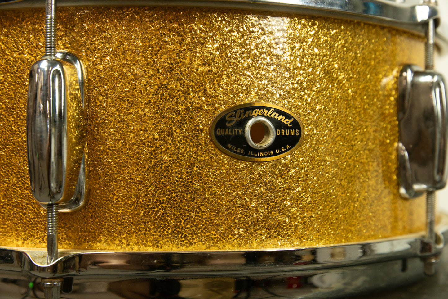 1961 Slingerland 5x14 Gold Sparkle Pearl Deluxe Student Snare Drum