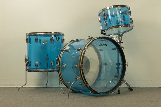 1970s Ludwig Blue Vistalite 14x22 9x13 and 16x16 Drum Set