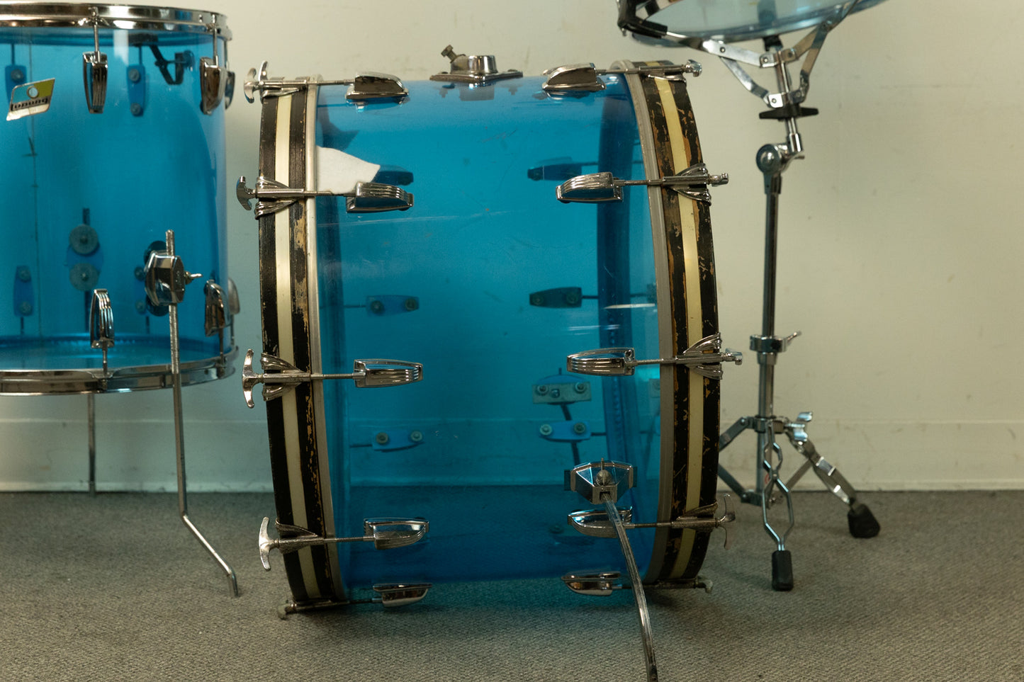 1970s Ludwig Blue Vistalite 14x22 9x13 and 16x16 Drum Set