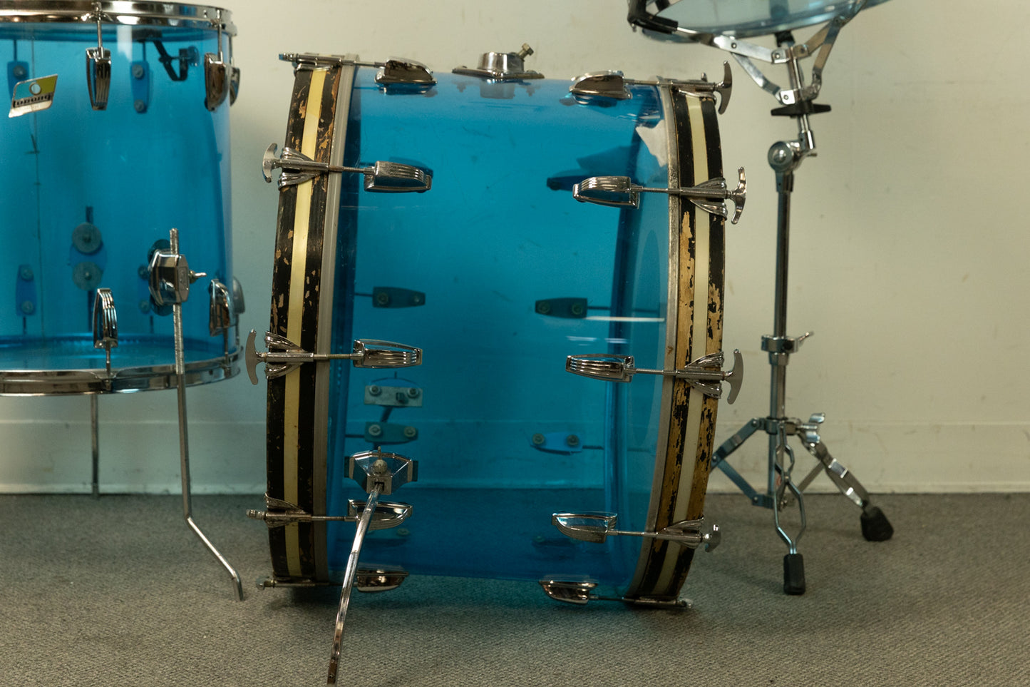 1970s Ludwig Blue Vistalite 14x22 9x13 and 16x16 Drum Set