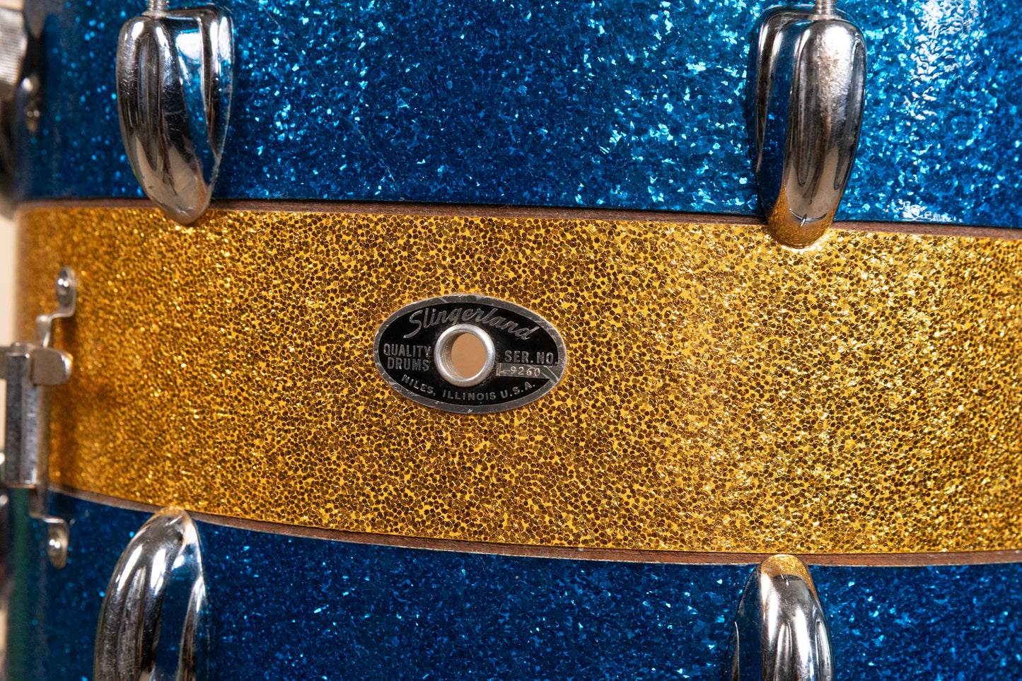 1970s Slingerland 12x15 Blue and Gold Tri Band Tom