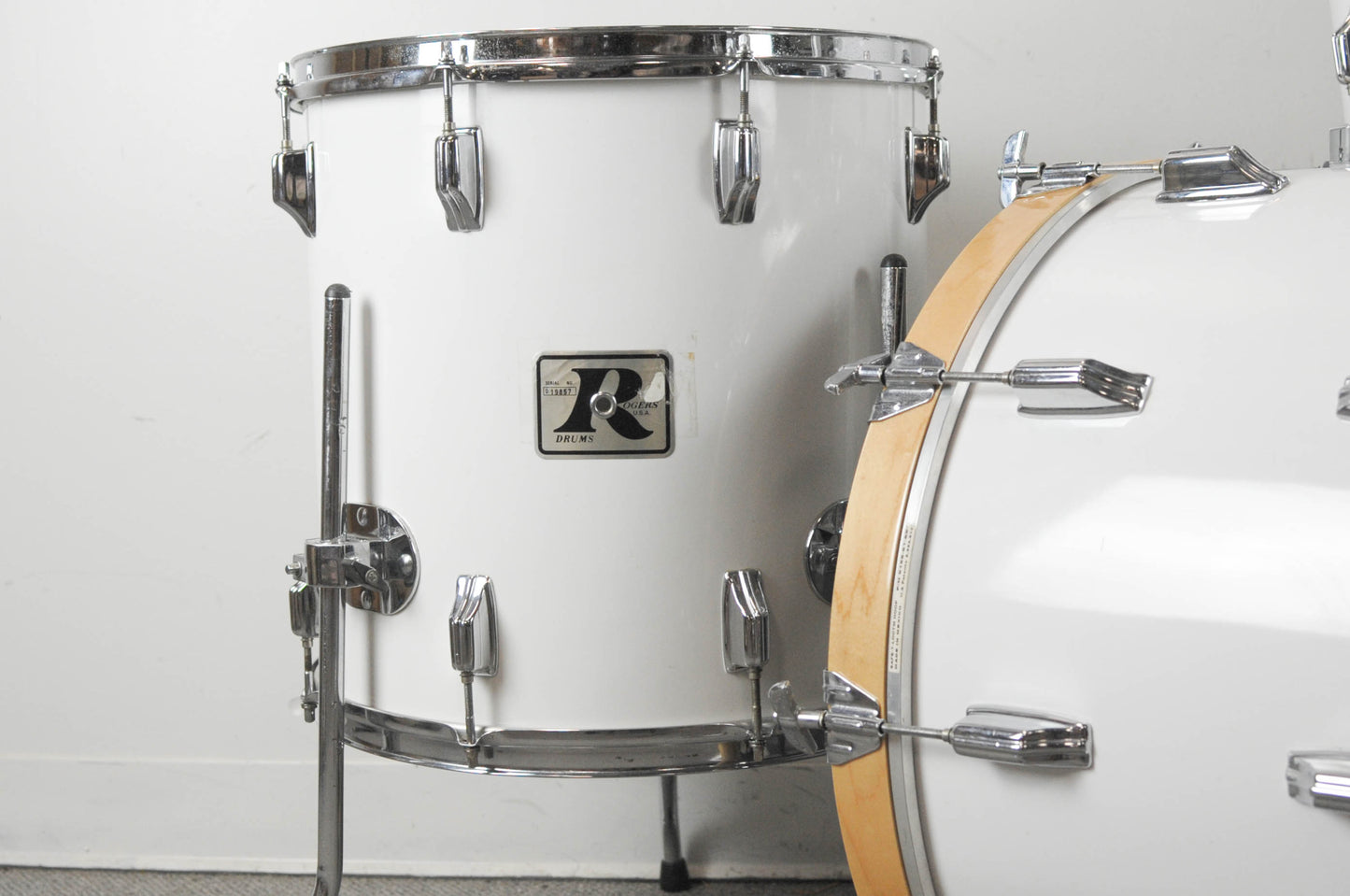 1970s Rogers Big R New England White Drum Set 14x22 9x13 and 16x16