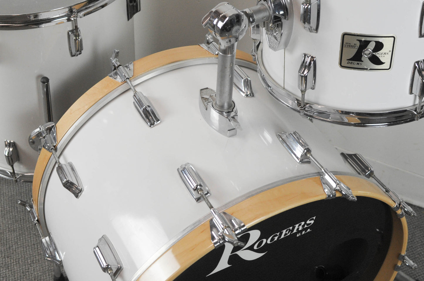 1970s Rogers Big R New England White Drum Set 14x22 9x13 and 16x16