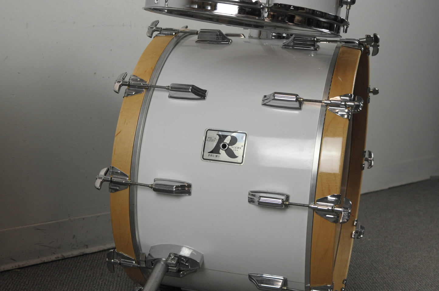 1970s Rogers Big R New England White Drum Set 14x22 9x13 and 16x16