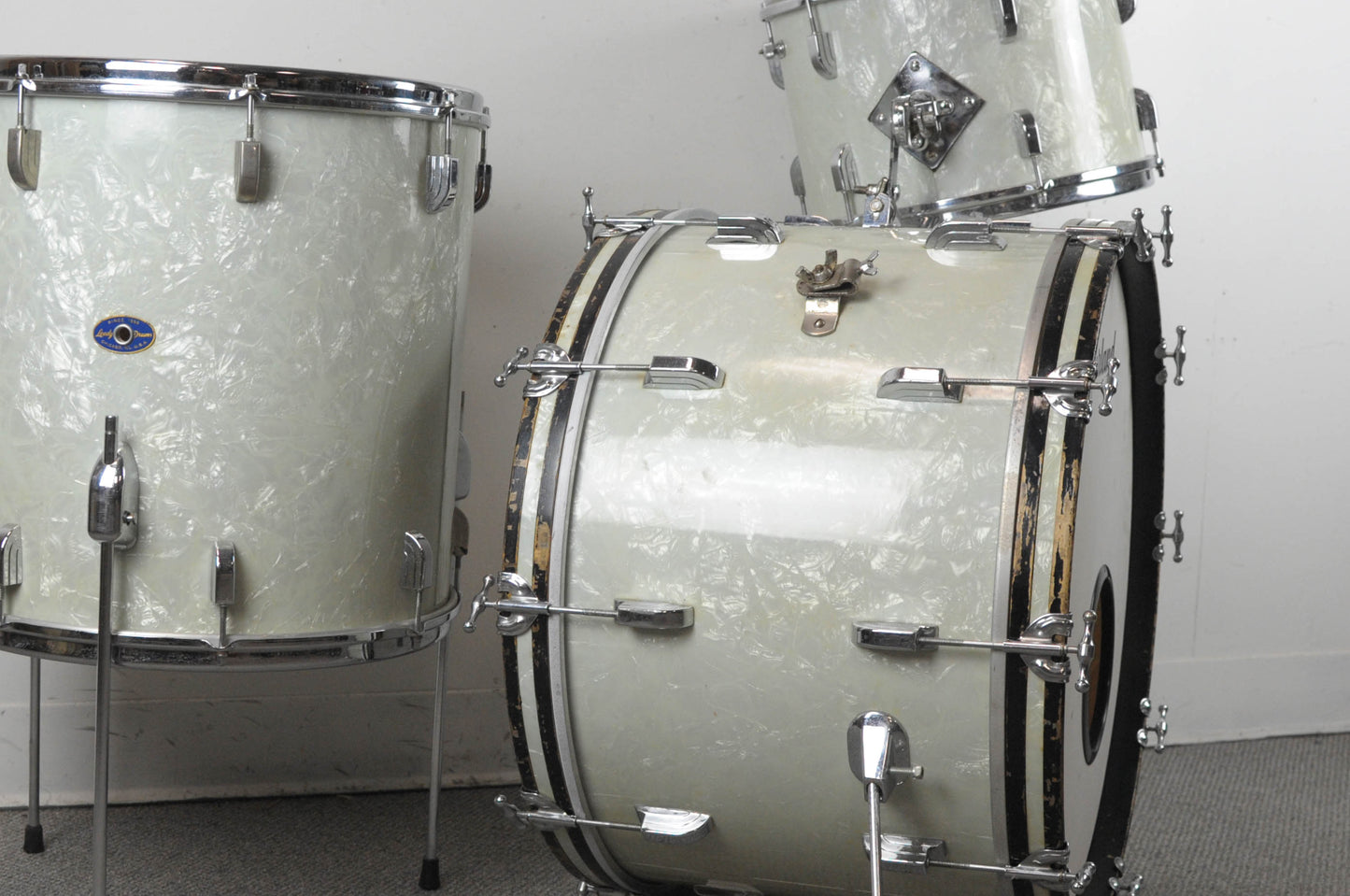 1958 Leedy Shelly Manne White Marine Pearl Drum Set