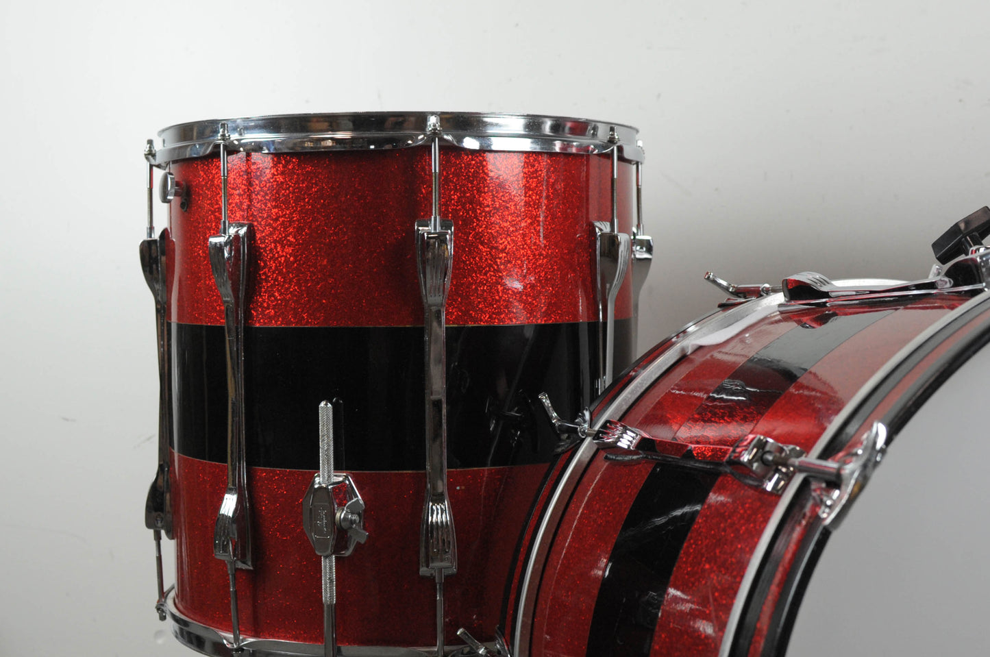 1970s Ludwig Tri-Band Black & Red Mach Lug Drum Set