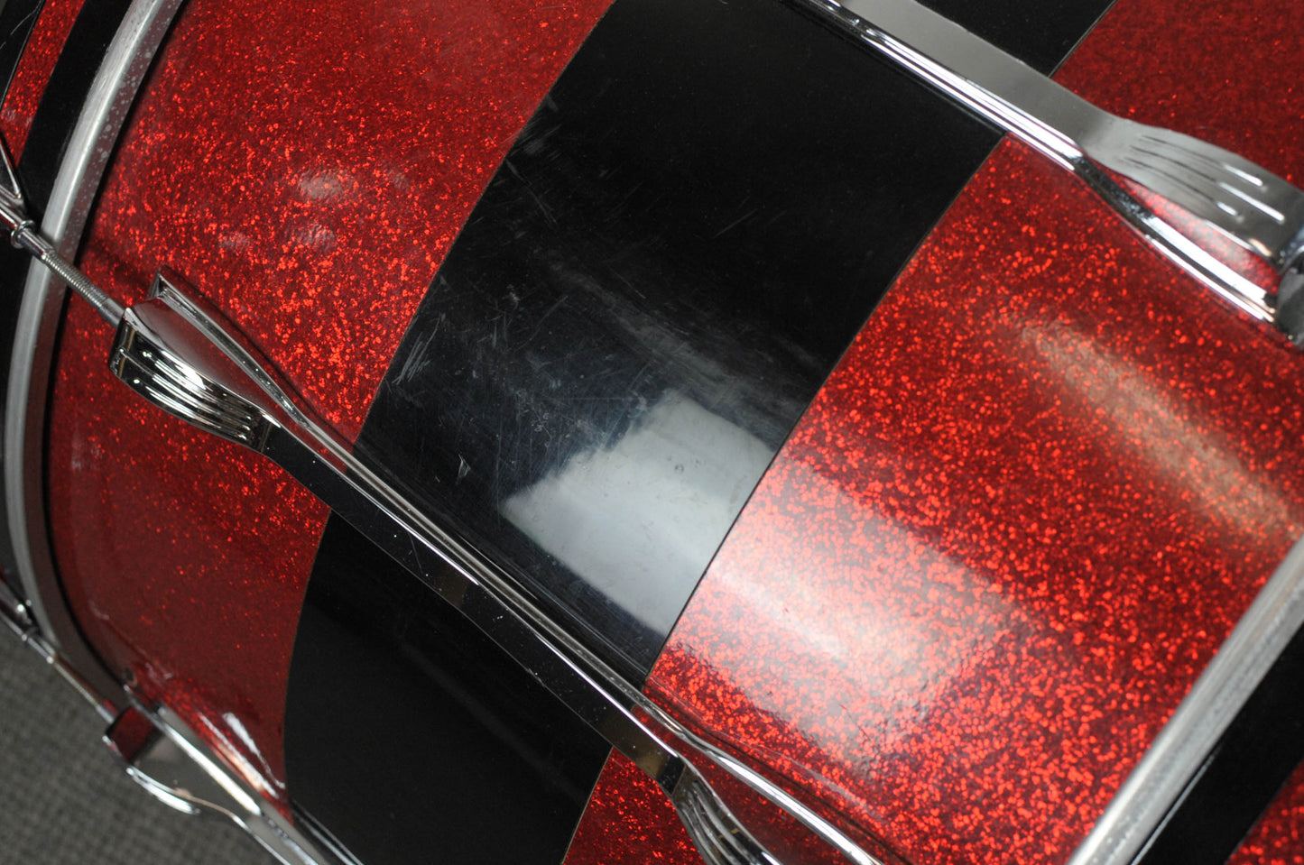 1970s Ludwig Tri-Band Black & Red Mach Lug Drum Set